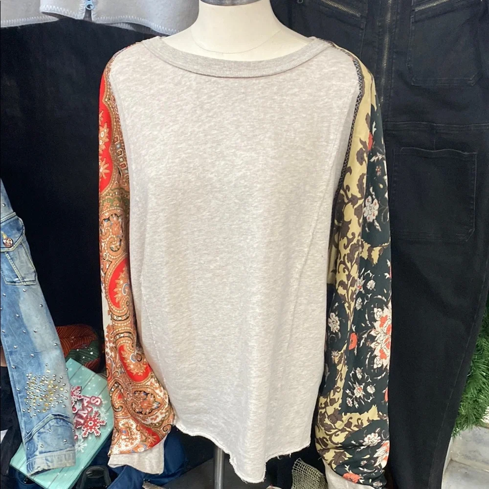 Free People silk sleeve sweatshirt - Picture 1 of 1